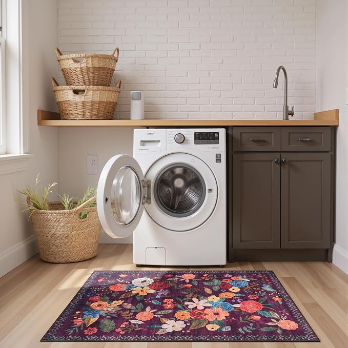 Purple Floral Hallway Runner Rug 2x4 - Image 4