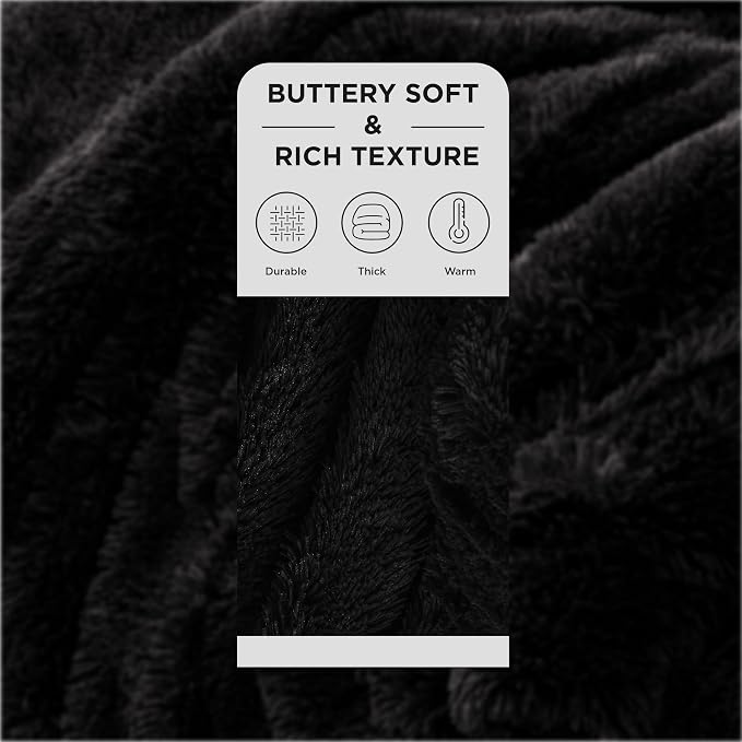 Bedsure GentleSoft Fluffy Black Blankets Queen Size - Image 2