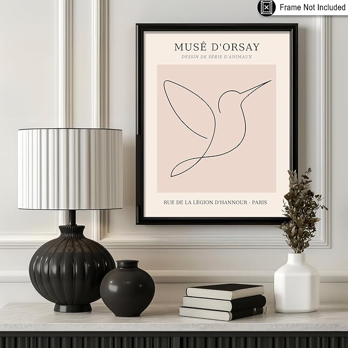 Poster Master Vintage Poster - Retro One Line Hummingbird Drawing Print - Bird Line Art - Minimal Gift for Him, Her, Animal Lover - Abstract Decor for Home, Office, 24x32 Unframed Wall Art