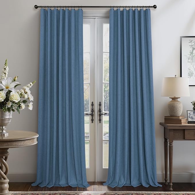 Denim Blue Living Room Darkening Curtains 72 Inches Long 2 Panels Set Faux - Image 9