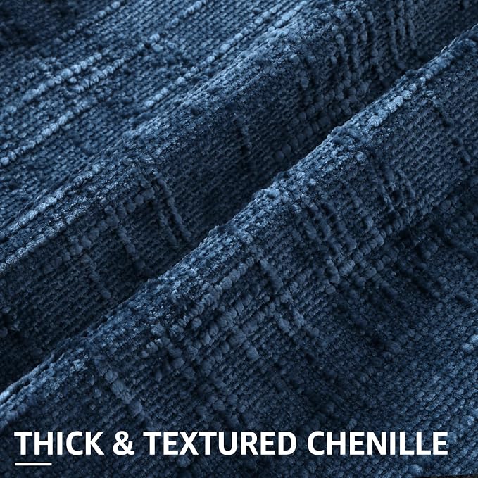 decorUhome Navy Blue Chenille Euro Sham Throw Pillow Covers 26x26 Set of 2 - Image 2