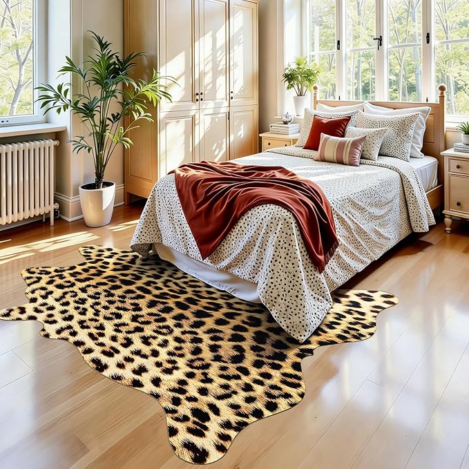 AROGAN Western Decor Faux Fur Leopard Rug, 6.2 x 7 Feet Premium Animal Skin - Image 3