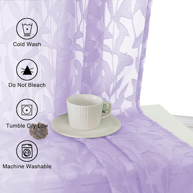 Lecloud Leia Light Purple Semi Sheer Curtains 45 Inch Length, Balance Light & - Image 4
