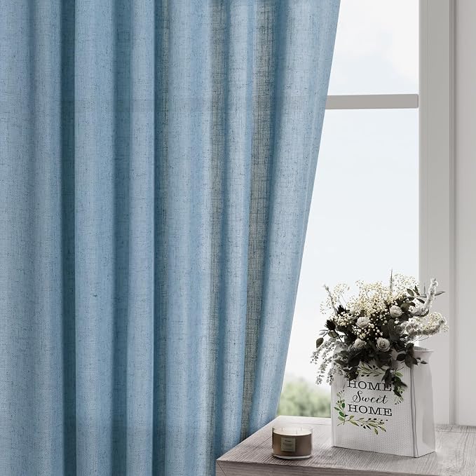 Blue Linen Curtains 96 inches Long - Image 5
