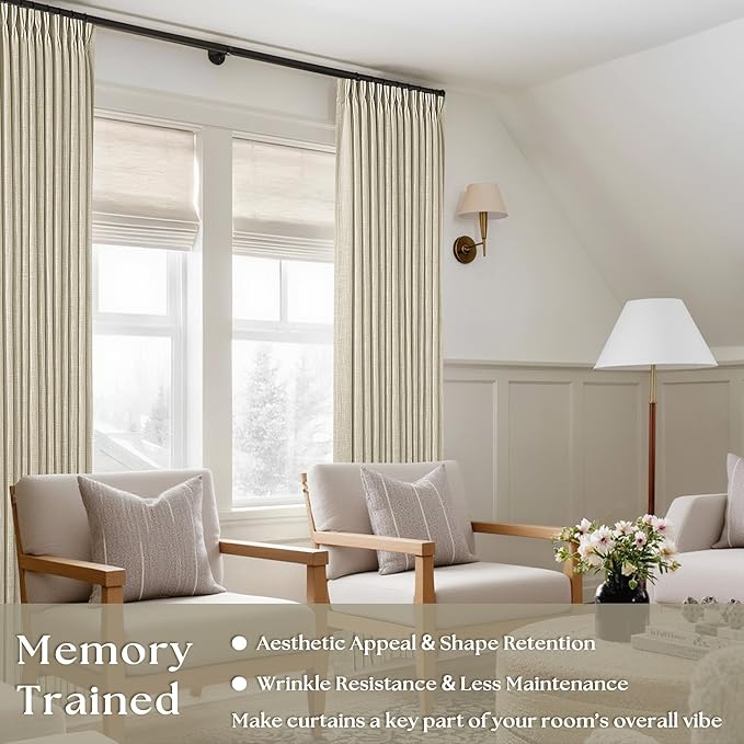 Linen Flax Curtains Pinch Pleated 102 Inch Curtains 2 Panels | Memory Training - Image 2