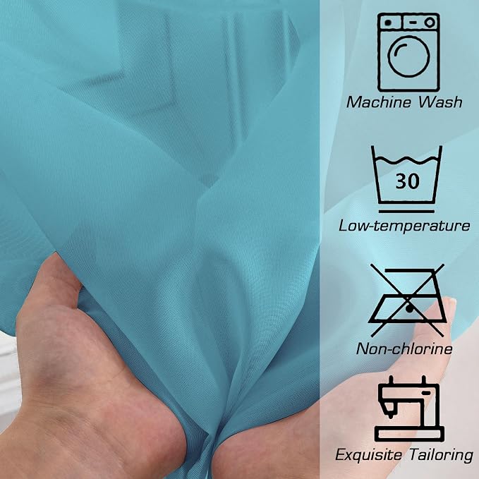 Simplebrand Turquoise Sheer Curtains 63 Inch Length 2 Panels, Rod Pocket Solid - Image 7