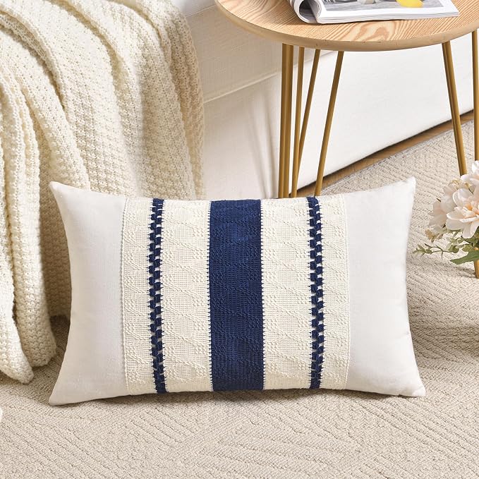 Fancy Homi Set of 1 Navy Blue Lumbar Decorative Throw Pillow Covers 12x20 Inch by Fancy+Homi
