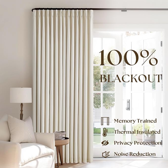 Cream Beige Pleated 100% Blackout Linen Curtains 108 Inches Long Set of 2 | - Image 3