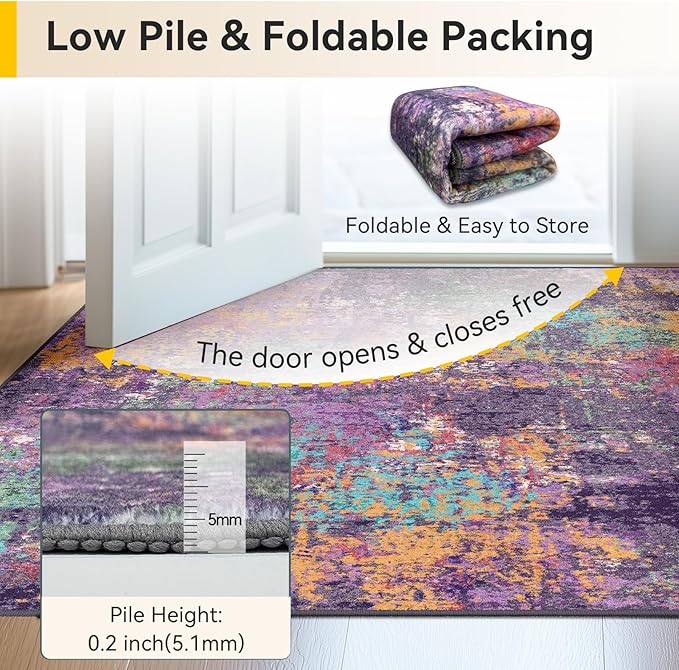 Washable Area Rugs Square 8ft Non-Slip Modern Abstract Soft - Image 4