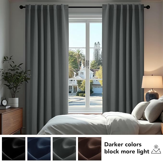 Deconovo Blackout Curtains, Thermal Insulated, W70 x L108 2 Panels, Back Tab - Image 4
