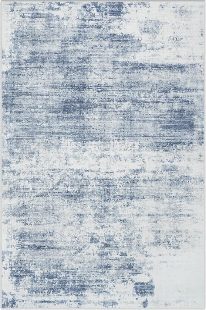 6x9 Area Rugs for Living Room: Washable Abstract Blue White Badroom Carpet | - Image 3
