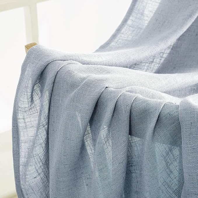 MIULEE Chambray Blue Linen Curtains 84 Inch Length 2 Panels - Image 6