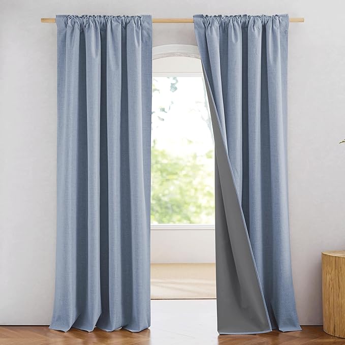 NICETOWN Full Blackout Linen Curtains 108" Length by NICETOWN