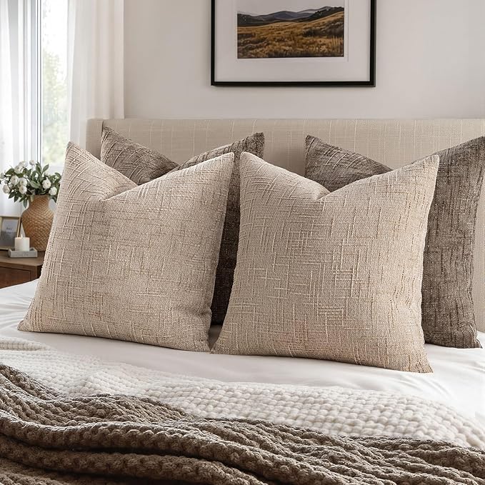 MIULEE Chenille Textured Lumbar Throw Pillow Covers Oatmeal 12x20 Set of 2 | - Image 4