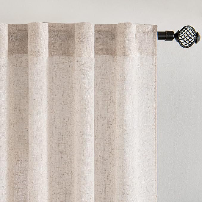 MIULEE Kitchen Curtain 36 Inch Long 2 Panels Natural Linen White Farmhouse | - Image 4