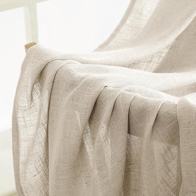 MIULEE Beige Linen Curtains 45 Inch Length 2 Panels - Image 6