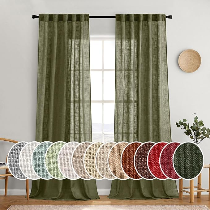 MIULEE Light Olive Green Linen Curtains 52x90 Inch Long 2 Panel by MIULEE