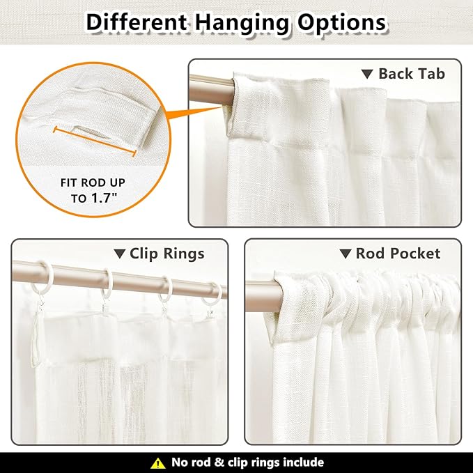 MYSKY HOME Short Curtains for Bedroom Small Windows, Light Filtering Sheer Drapes Boho Decor Country Style Kitchen Bathroom Panels Set, Light Filtering Privacy Blind, 50x54, Natural, 2 Pieces