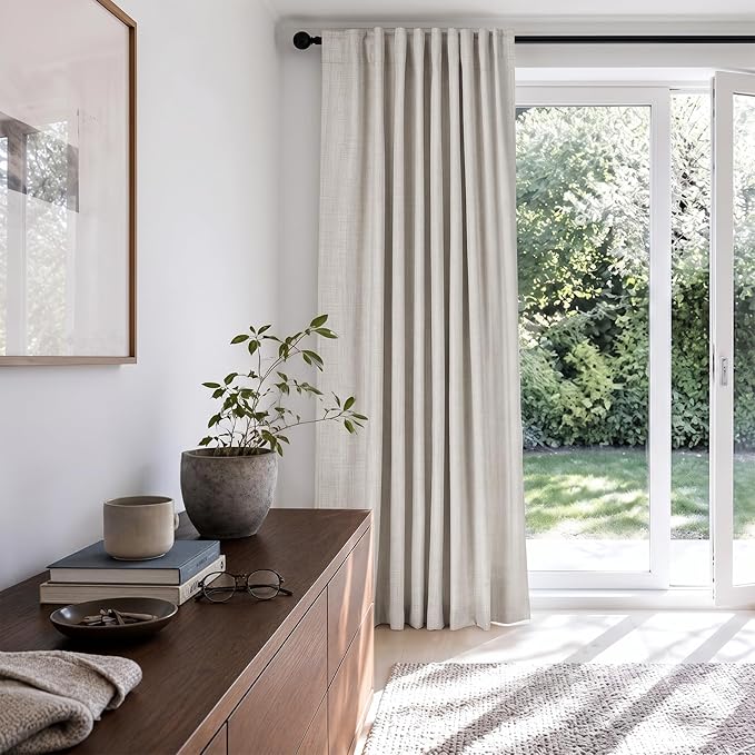 Linen Textured Total Blackout Sliding Door Curtains 90 Inches Long, Thermal - Image 6