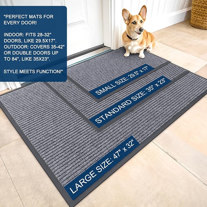 OLANLY 2-Pack Front Door Mats 59x23, Waterproof Heavy-Duty Doormats | Light Gray - Image 2