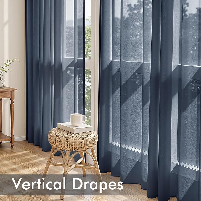 MIULEE Navy Blue Sheer Curtains 72 Inches Long 4 Panels 54 x 72 Inches | Light - Image 5