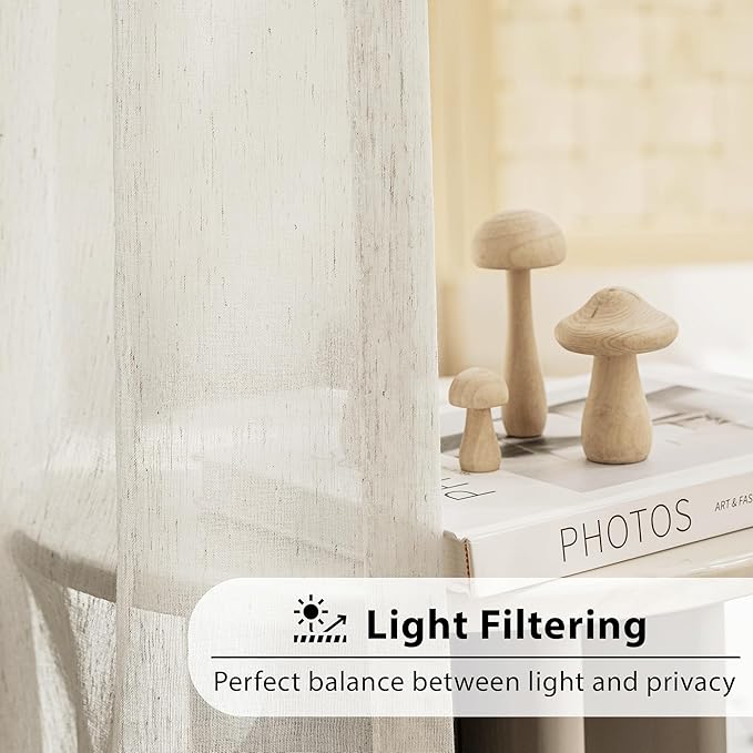 FMFUNCTEX Linen Sheer Curtains for Living Room, Natural Flax Blend Window - Image 3