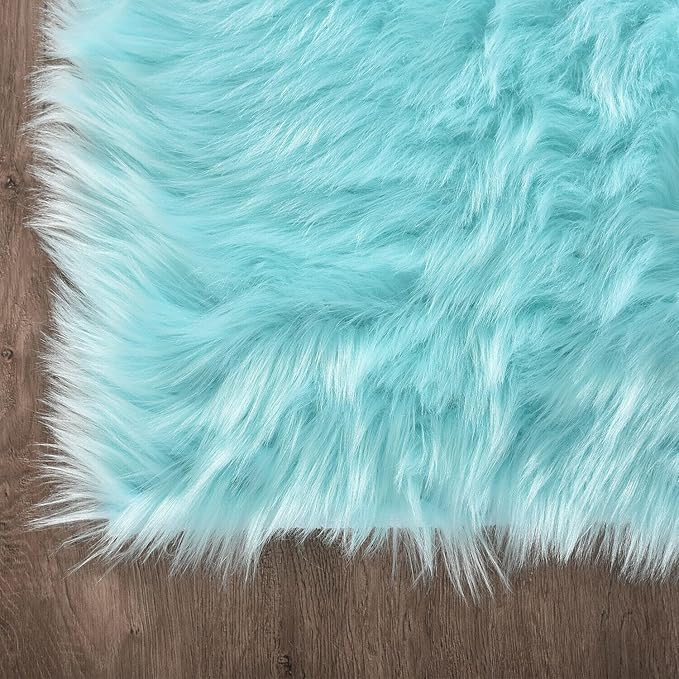 Latepis Light Blue Fur Round Rug 3ft Faux Sheepskin Circle Rug - Image 5