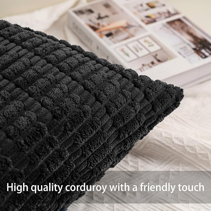 Aegero Corduroy Decorative Throw Pillow Covers 14x36 InchSoft Striped Pillow - Image 2