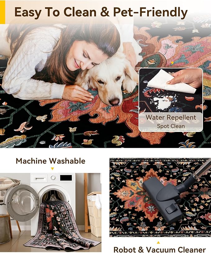RELEANY Washable Area Rug, Square 8'x8', Water Repellent, Pet Friendly - Image 4