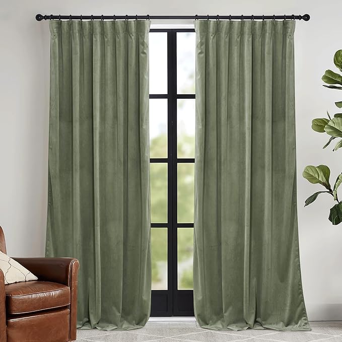 RYB HOME Sage Green Velvet Curtains 102 inches by RYBHOME