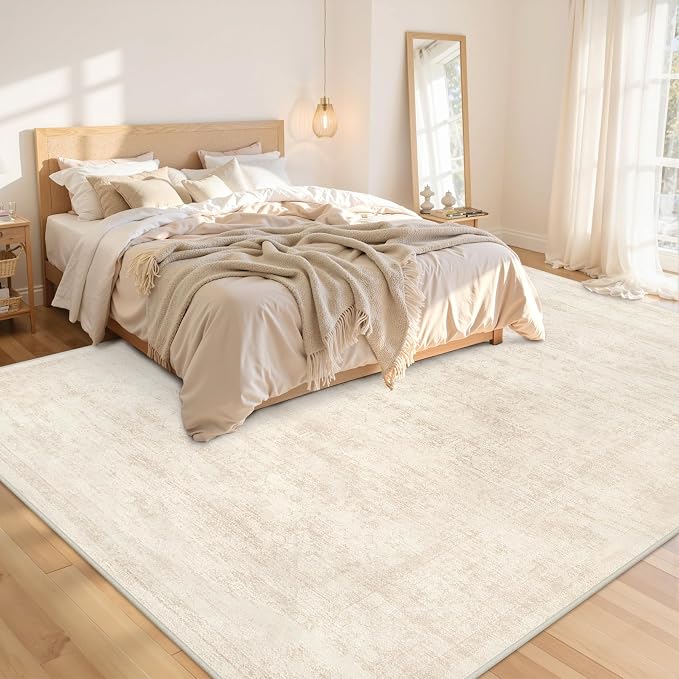 10x14 Area Rugs Living Room: Bedroom Washable Carpet Retro Beige | Large - Image 2