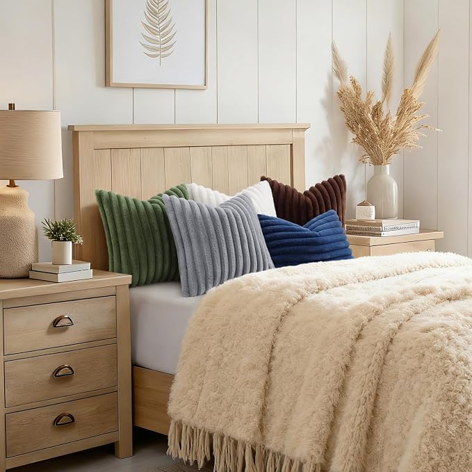 decorUhome Fall Faux Fur Throw Pillow Covers 26x26 Set of 2 Olive Green | - Image 4
