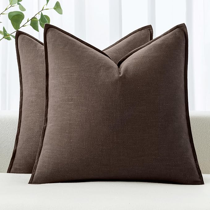 MIULEE Decorative Linen Pillow Covers 18x18 Inch Reddish Brown | Boho by MIULEE