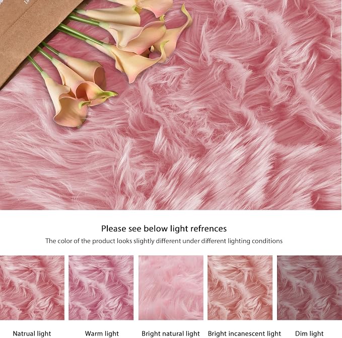 ORINOVA Pink Shag Faux Sheepskin Washable Fur Rug - Image 9
