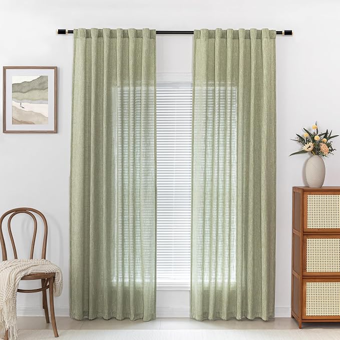MYSKY HOME Patio Sage Curtains for Sliding Door, Living Room Curtains & Drapes - Image 2