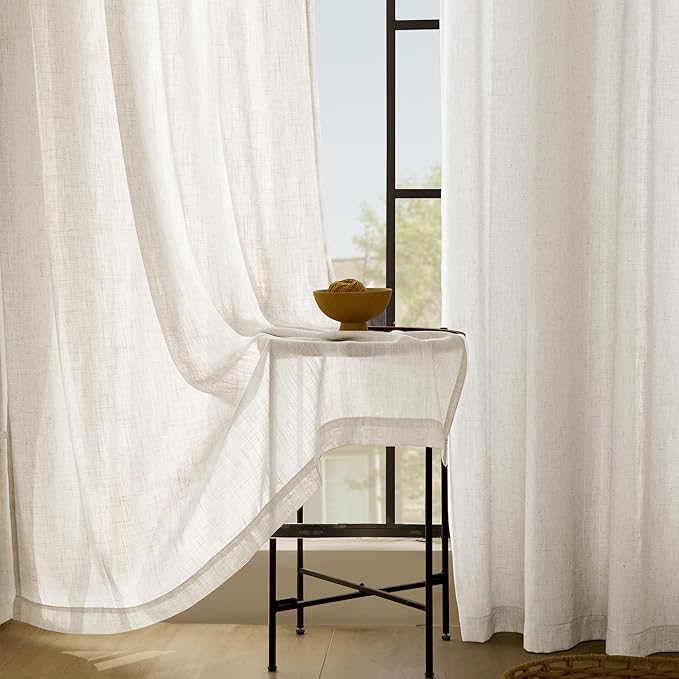 Natural Linen Curtain 102 inch Long 2 Panels Set Back Tab Light Filtering - Image 5