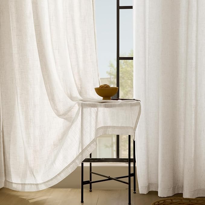 Cream Linen Curtains 63 inch Length 2 Panel Set - Image 5