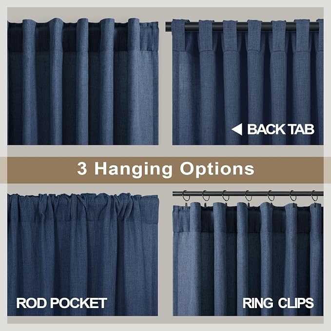 Navy Curtains 108 Inches Long for Living Room 2 Panels Set Back Tab Pocket - Image 4