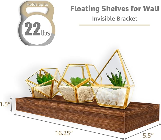 Sorbus Floating Shelves for Wall, Bathroom Shelves Wall Mounted for Kitchen, Bedroom, Living Room, Bathroom Storage, Over Toilet, Hanging Book Shelf for Ｗall Home Decor (Walnut, 4 Pack)