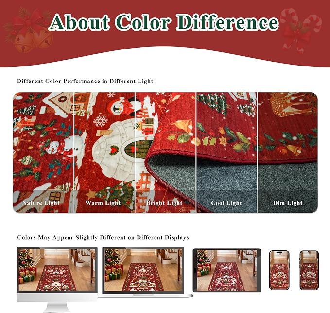 Red 2x6 Kitchen Runner Rug: Non-Slip Printed Hallway Christmas Tree Rugs - Image 6
