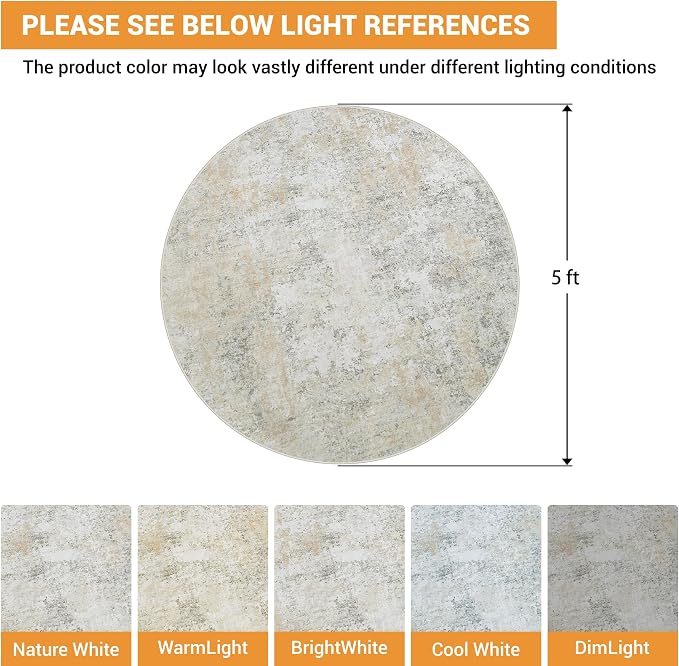 Round Rug 5ft Circle Rug Washable: Carpet Small Circular Area Rug - Image 2