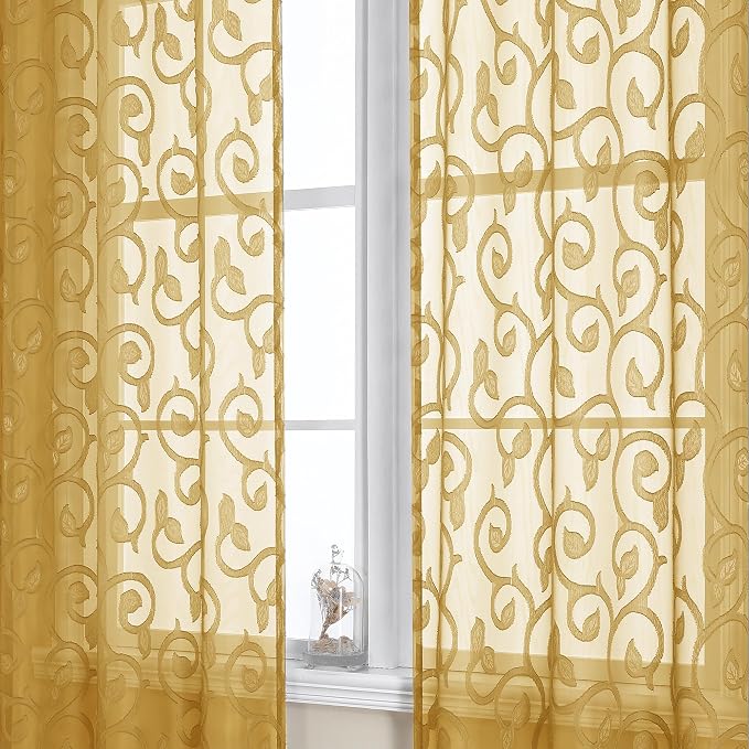 OWENIE Furman Gold Sheer Curtains 63 inch Length by OWENIE