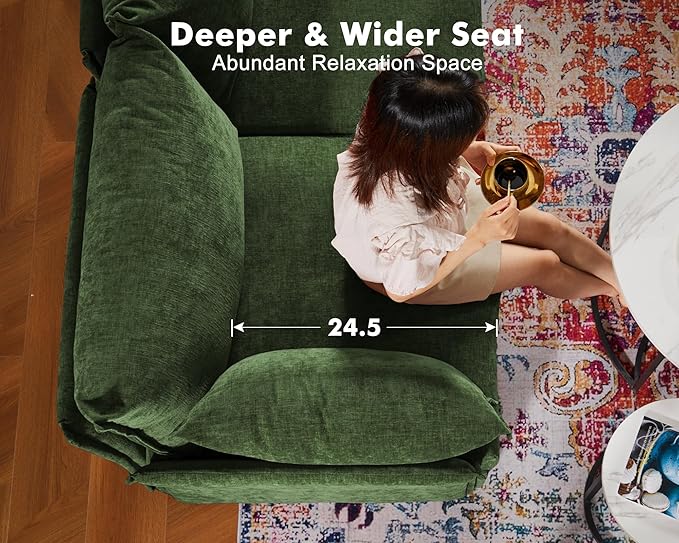 102.6" U Shaped Modular Sectional Sofa, 5 Seater Couch with Storage Ottoman Deep Seat and High Backrest with Removable Cover for Living Room, Apartment - Chenille Green