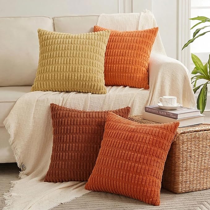 Fancy Homi Set of 4 Burnt Orange Fall Boho Decorative Throw Pillow Covers 26x26 by Fancy+Homi
