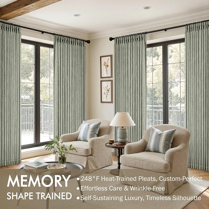 MIULEE Pinch Pleated Thick Linen Curtains 90 Inches Long 2 Panels - Image 2