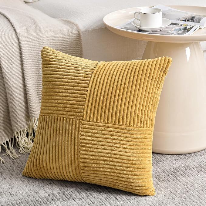 Fancy Homi 2 Packs Mustard Yellow Decorative Throw Pillow Covers 18x18 Inch - Image 2