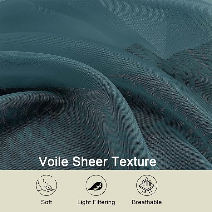 Kitchen Curtains 24 Inch Length Tier 2 Pieces, Dusty Blue Sheer Curtain Solid - Image 3