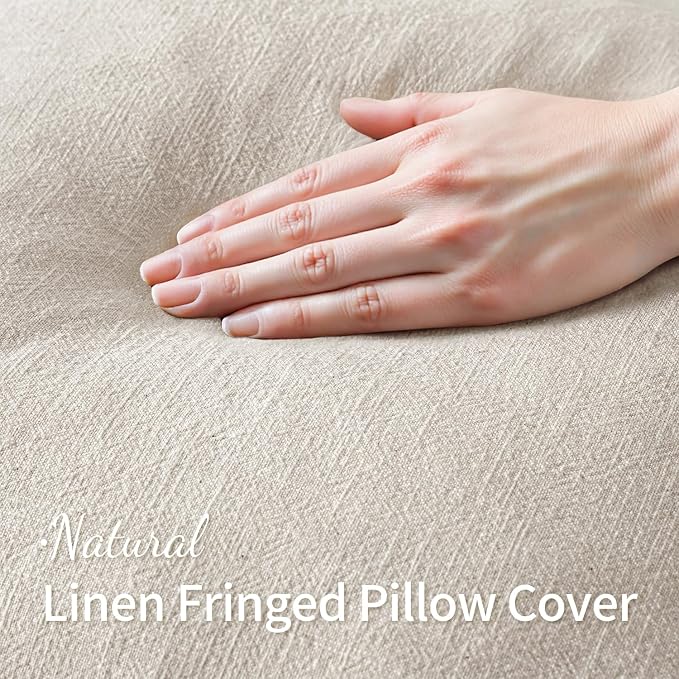 MIULEE Linen Decorative Euro Throw Pillow Covers Natural Beige 26x26 | Set of 2 - Image 2