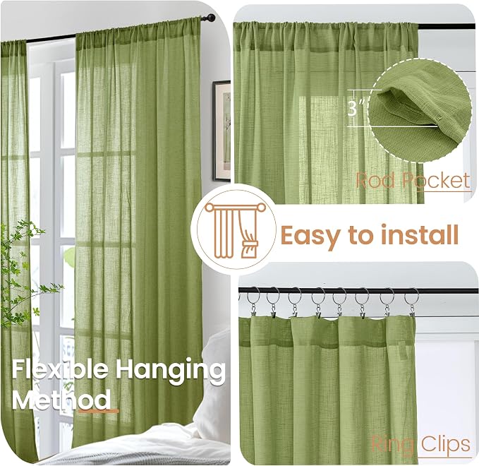 BGment Short Olive Green Curtains 36 Inch Length - Image 6