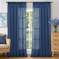BGment 102 Inch Length Navy Blue Linen Curtains by BGment